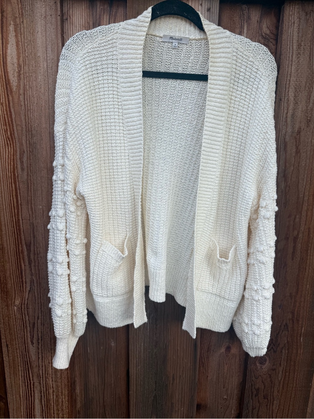 Madewell Cream Open-Front Bobble-Sleeve Knit Cardigan
